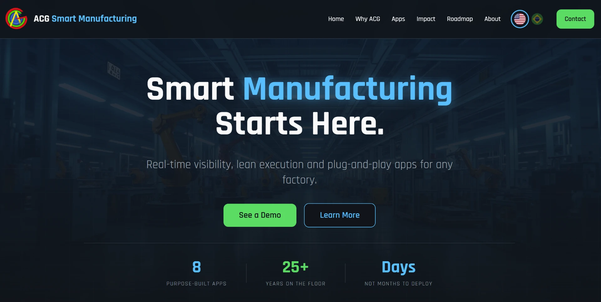 Demo industrial application portal with a dark factory hero image and summary figures